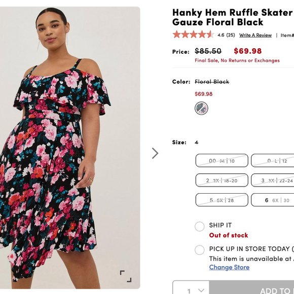 NWOT Cold Shoulder Floral Torrid Dress - Picture 5 of 5